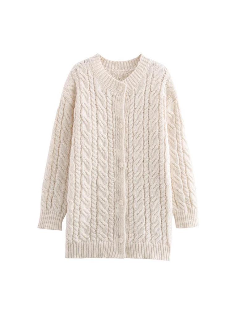 Autumn Chunky Knit Cable Long Cardigan for Women - Single-Breasted Design