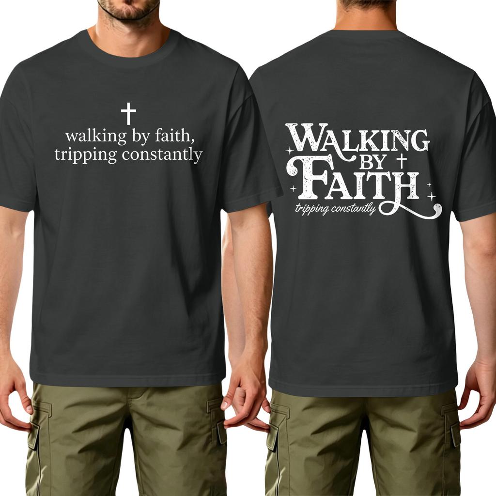 Men Crew Neck Short Sleeve Cotton Casual T Shirt with Walking by Tripping Constantly Printed Graphic for Everyday Wear