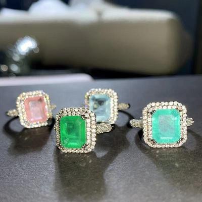 Klasik 8*10 Paraiba Yüzük Pembe Mavi Yeşil Yüzük Bayanlar Takı için Düğün gelin yüzüğü Parti Takı Pullar Yüzük Katılır