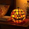 Weatherproof Halloween Lamp Stained Glass Pumpkin Lamp, Bedside Table Orange Outdoor Party Decoration Accent Night Light for Indoor, Home, Holiday