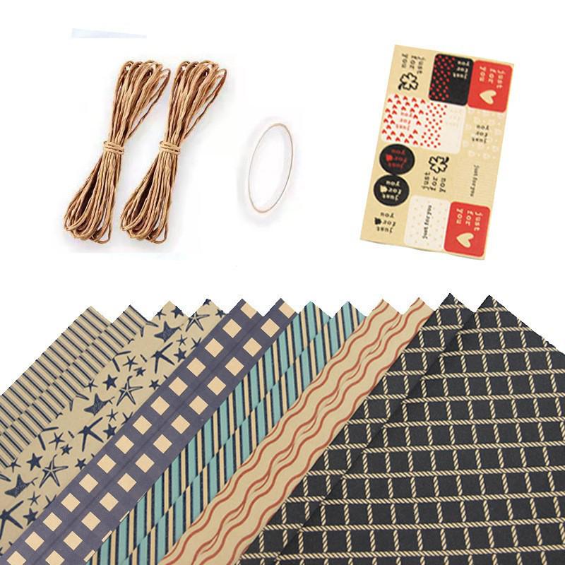 Men's Retro Blue Plaid Kraft Wrapping Paper for Valentine's Day & Birthdays