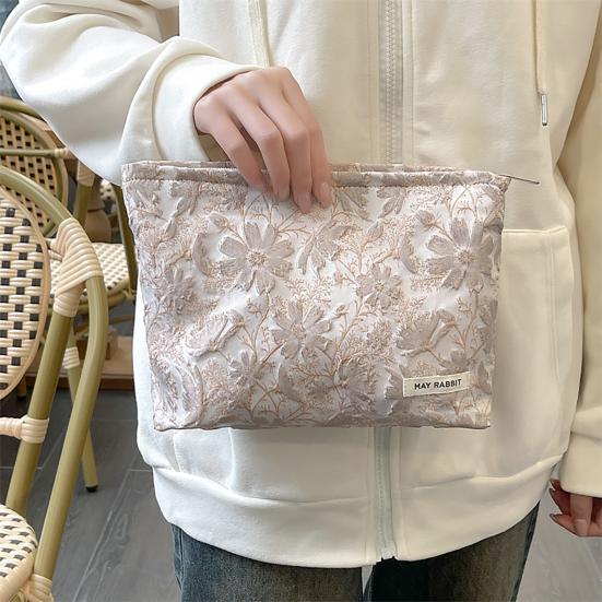 Aesthetic Floral Makeup Bag Cosmetic Pouch Large Capacity Zipper Closure Waterproof Women Travel Toiletry Bag Makeup Organizer