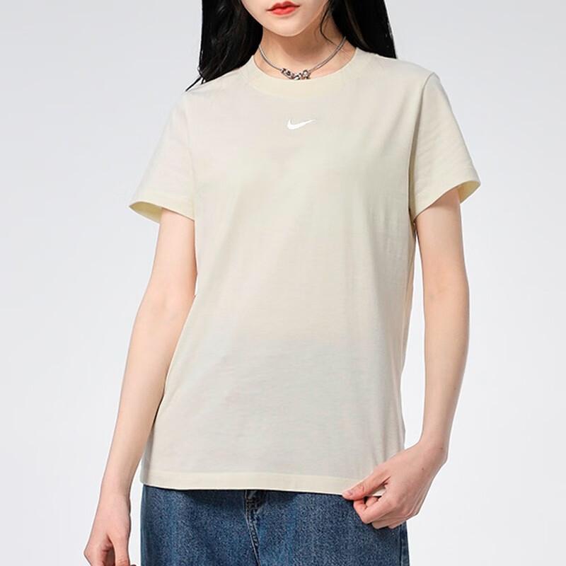 Nike Sportswear Essential Loose Knit Printed Casual Crew Neck T-Shirt Women Tops Coconut-White DH4256-113
