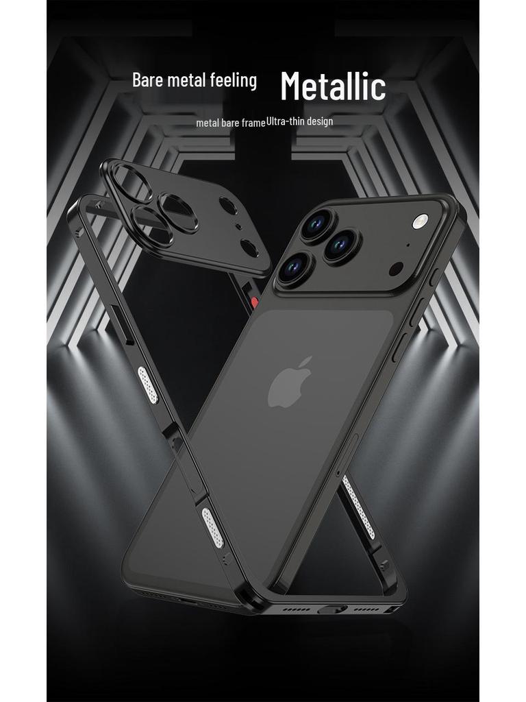 Capa de Metal Leve iPhone 17 Air com Lente e Fivela de Cavalo Marinho para 16 Pro - Moderna para Todos