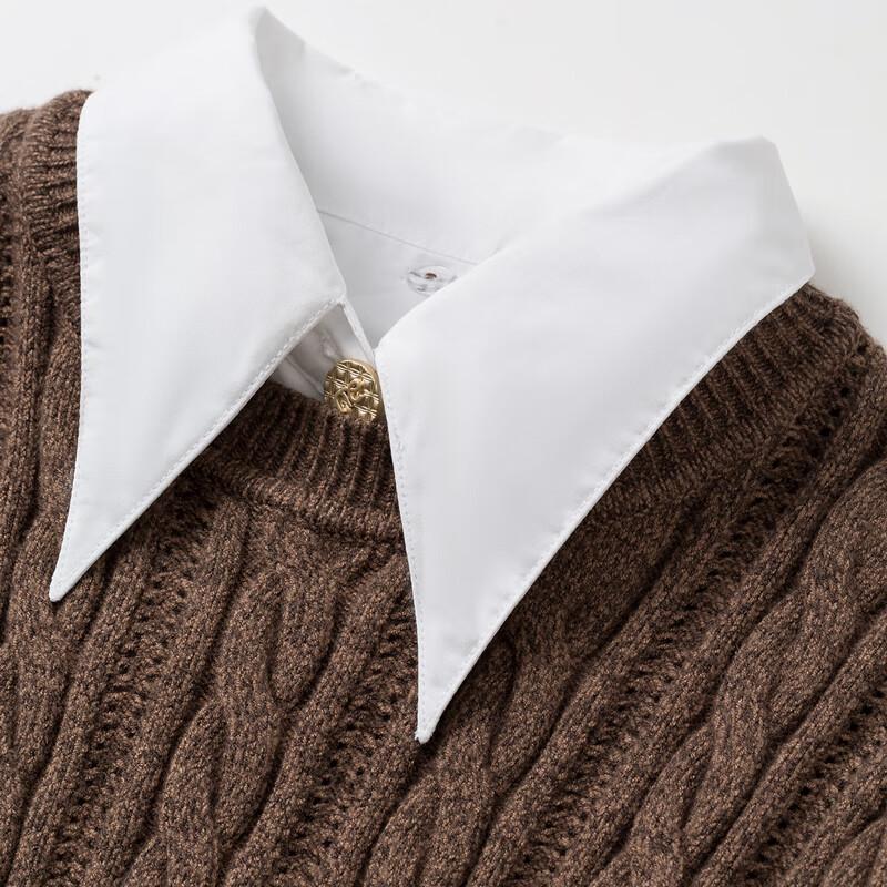 Damen Retro Zopfmuster Faux Zweiteiler Polo Pullover