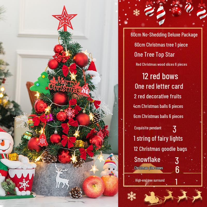 Desktop Non-Shedding Gold & Red Mini Christmas Tree Ornament Set