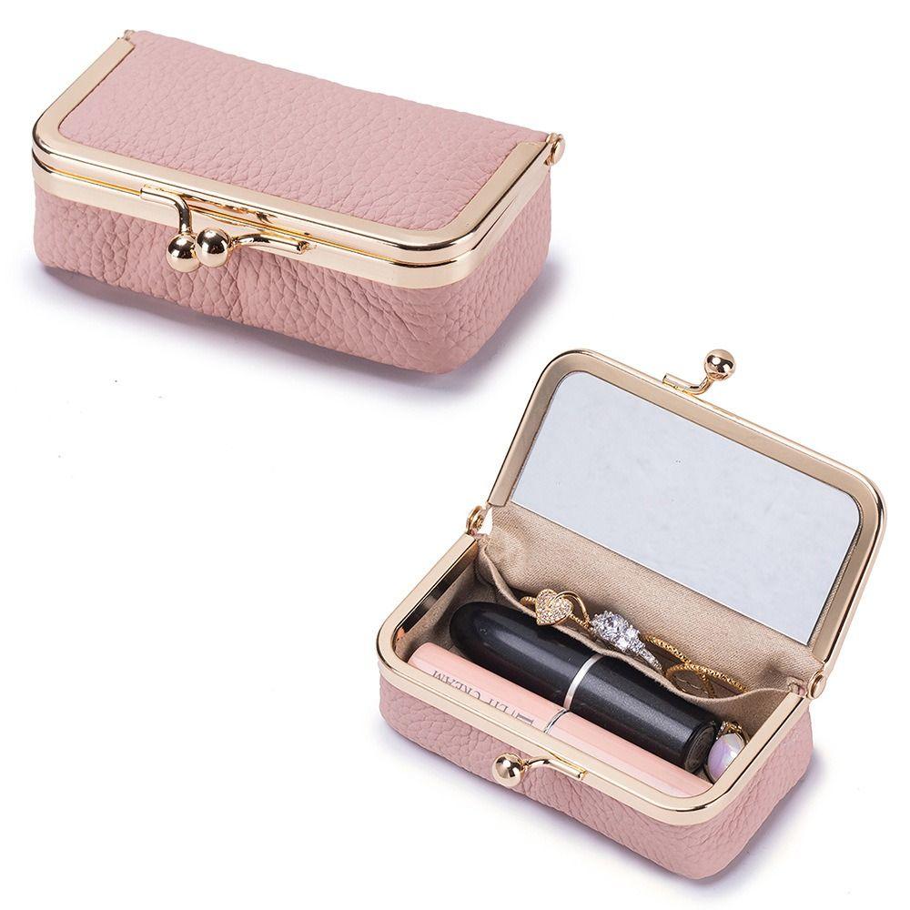 Avec Miroir de Maquillage Sac à Bijoux en Cuir Portable Fermeture Baiser Porte-Monnaie Sac à Maquillage Rangement pour Bijoux