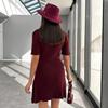Elegant Knit Mini Dress Women Street Slim High Waist Short Sleeve Rib Sweater Dresses Vacation Bodycon Knitwear Dress