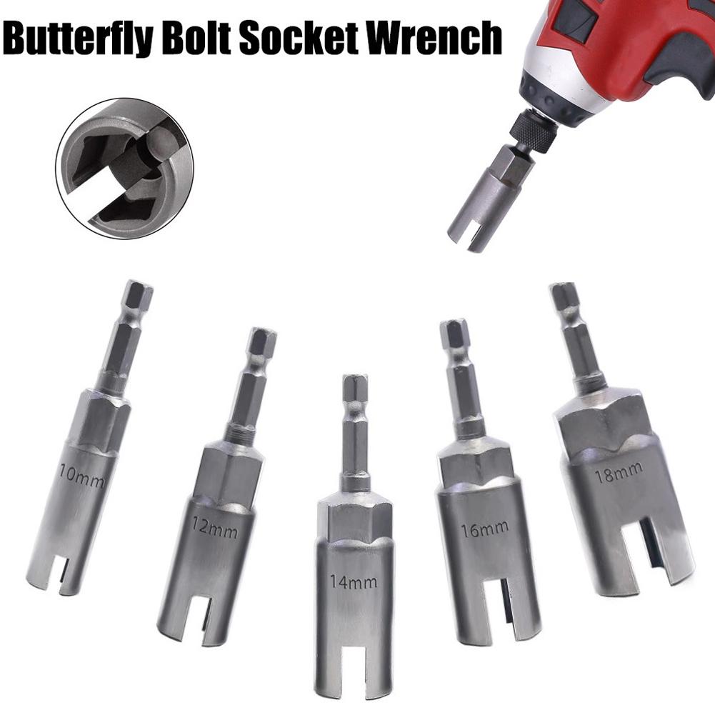 Driver Slot Butterfly Bolt Socket Sleeve Wrench with 1/4 Inch Hex Shank for Electric Screwdrivers In Fastening Bolts and Hooks