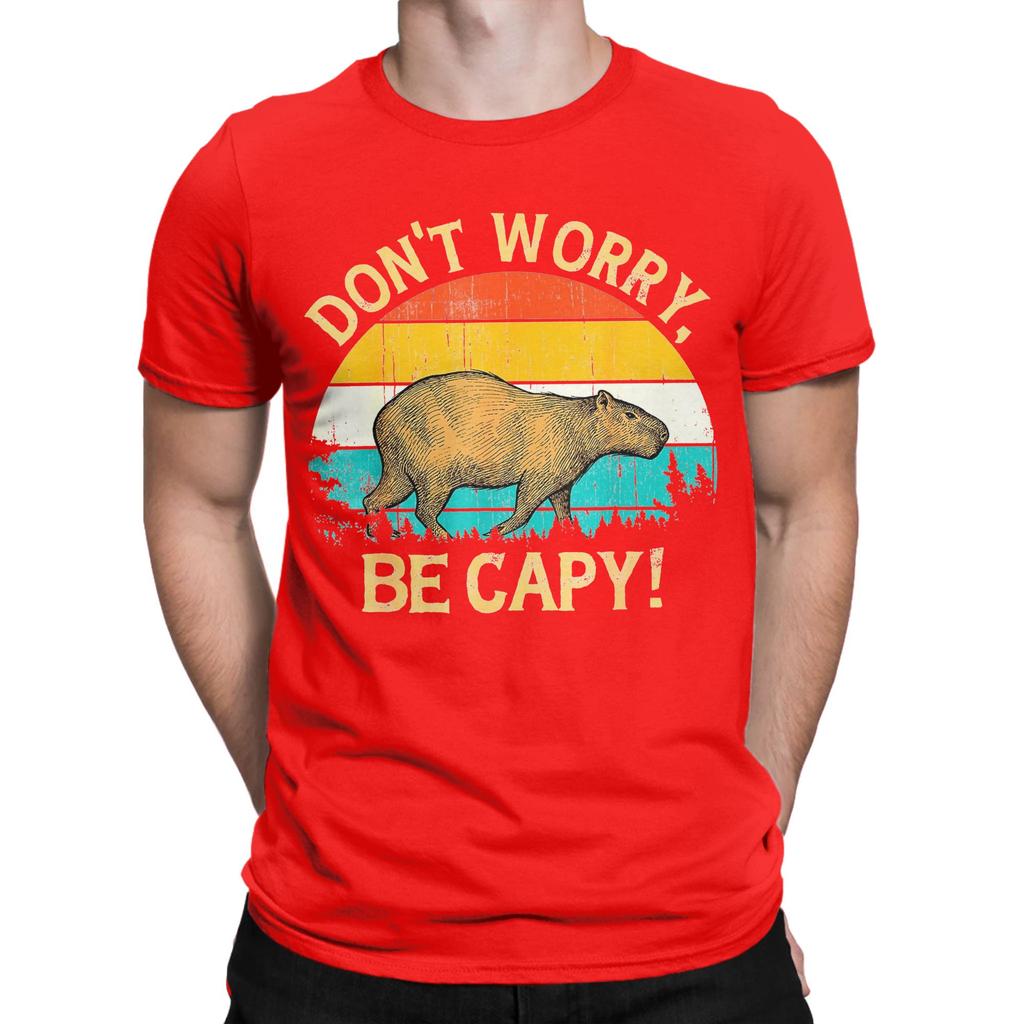 Vintage Capybara Retro Style Dont Worry Be Capy TShirt Unisex Round Neck 100 Cotton T Shirts Short Sleeve Tees Original Clothes
