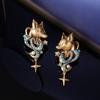 Middle Ages Fox-Shaped Earrings Unique Retro 3D Versatile Ear Studs Heavy-Duty Earbob With Colorful Diamond Inlays Jewelry Gift