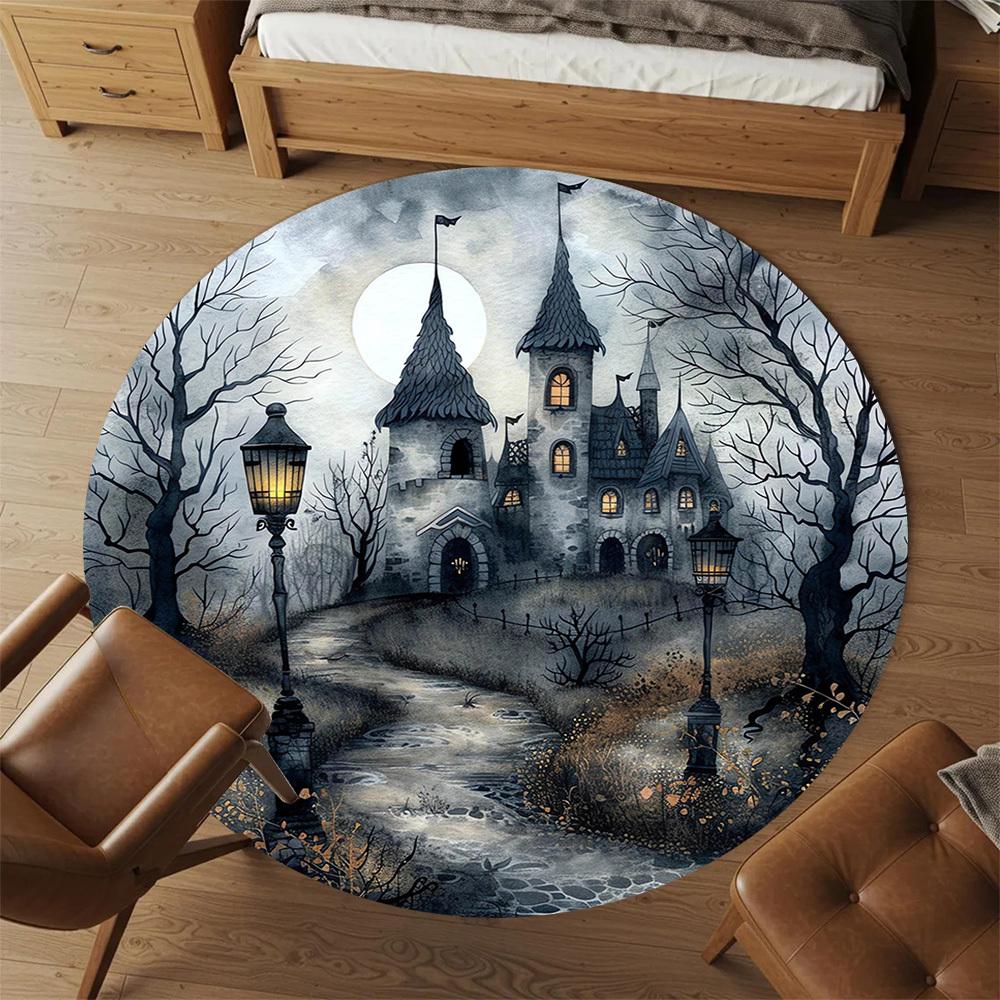 1pc castle moonlight Round Chair mat Area Rug - Non-Slip, Floor Mat for Office, Bedroom, and Indoor Decor -1002045