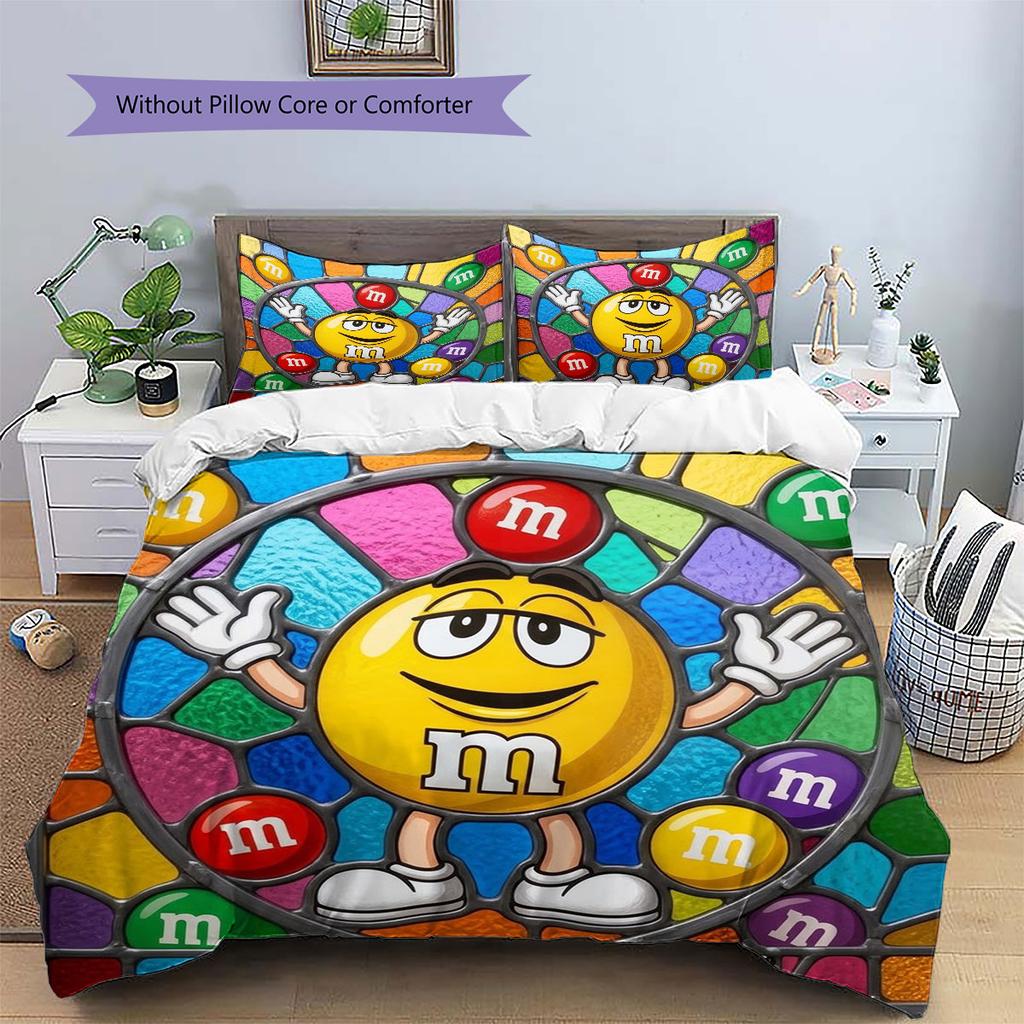 M&M's Bettwäsche mit individuellem Namensmuster, Steppbett-Set, Bettbezug, Kissenbezug, Heim-Geburtstagsgeschenk(1 Bettbezug + 2 Kissenbezüge, ohne Füllung)