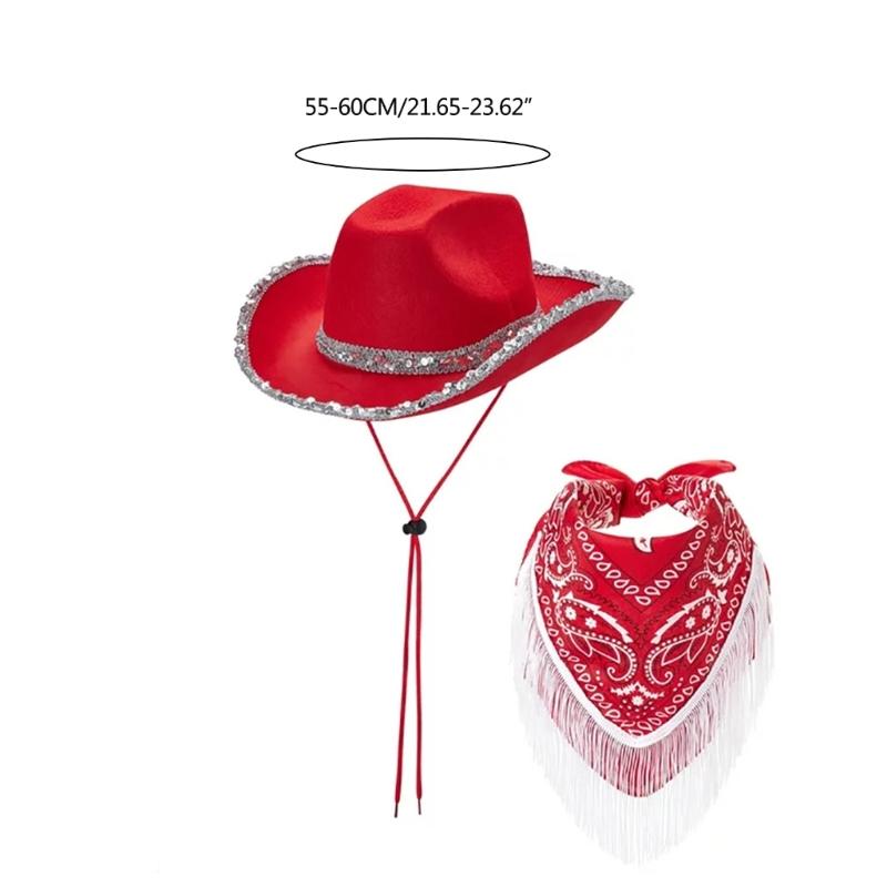 Cowgirl Hat+Scarf Set for Music Festival Cool Scarf for Costume Party Cool Bandana for Bachelorette Party