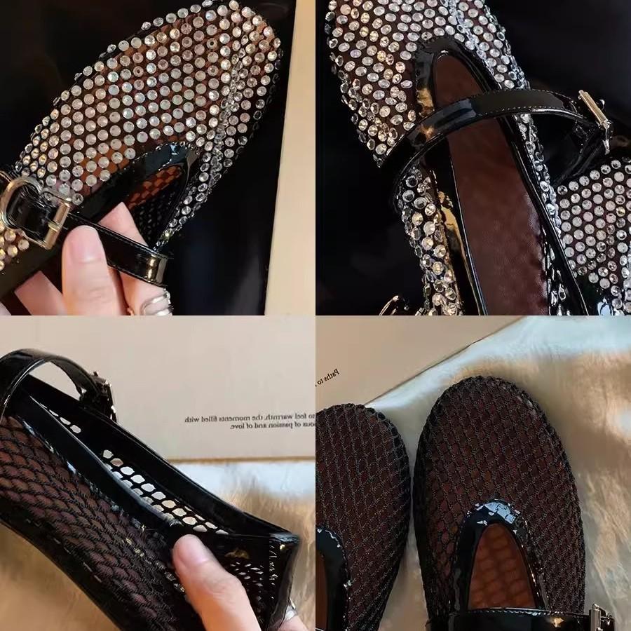 Lambskin Soft Sole Sparkling Rhinestone One-word Buckle Mary Jane Shoes Women's 2025 Summer New Shallow Mouth Flat-soled Single Shoes
