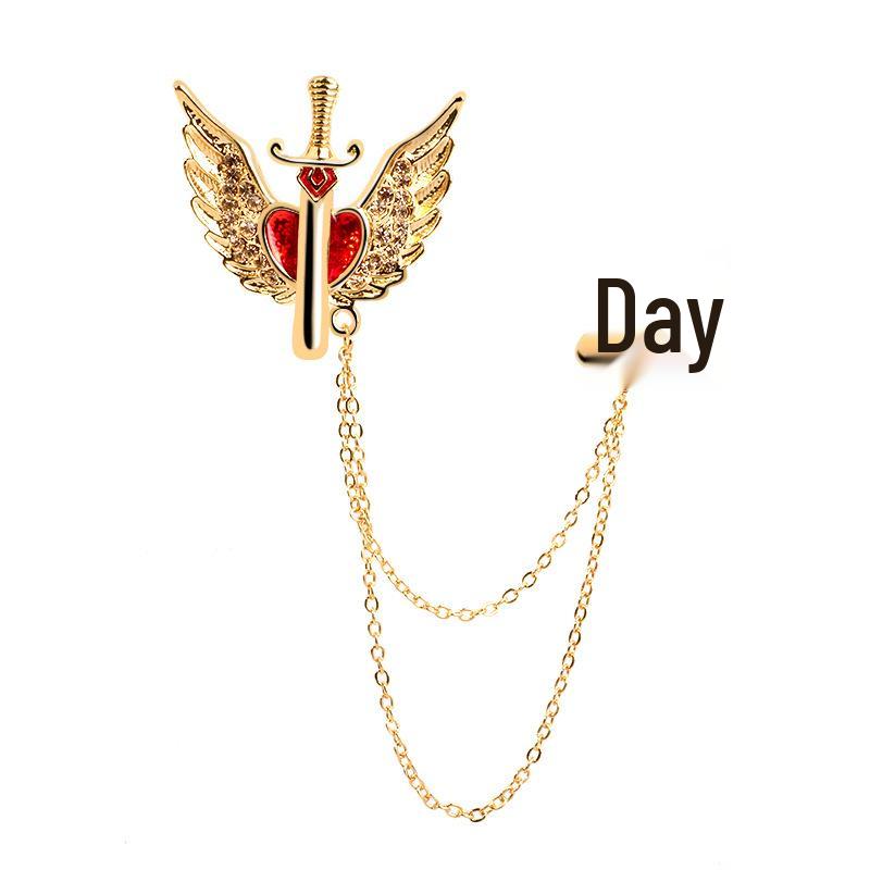Bo Xin Yun Men's Multi-Layer Chain Brooch with Alloy Wings Lapel Pin