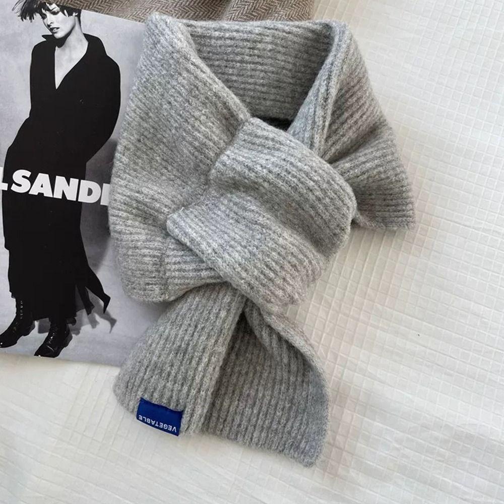 Solid Color Knit Scarf Woolen Short Neckerchief Neckerchief Wrap Neck Warmer  Women