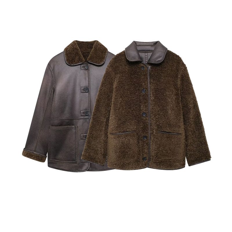 

Kaslead New Arrival Women s Clothing Fashion Style Fashion Imitation Leather Double-Sided Coat Outwear 6318248 Double-sided wear L