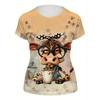 Women's Tee - Cute Coffee Cow & Star Graphic, Playful Cartoon Animal Design for Casual Daily Wear