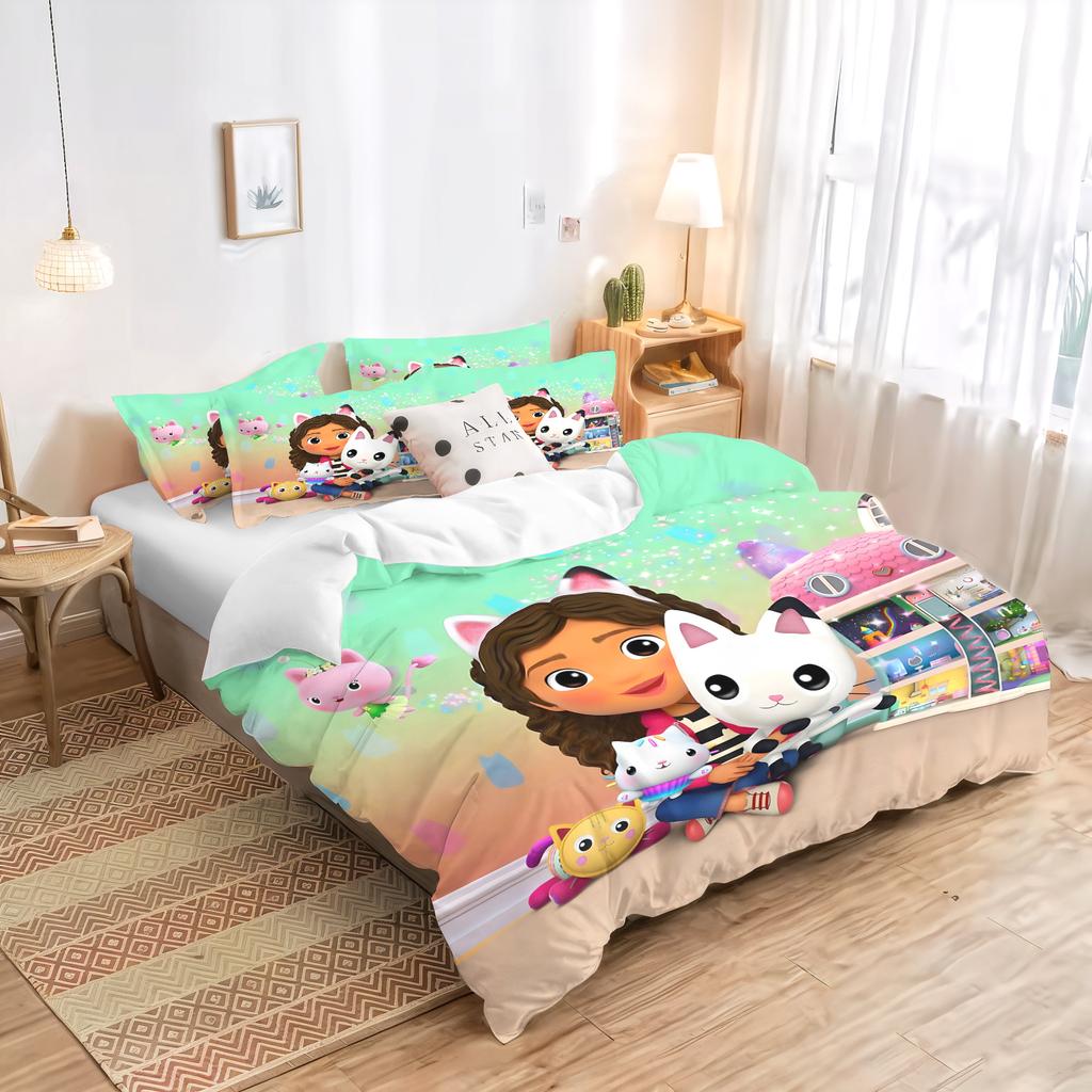 Cartoon-Bettbezug Gabby's Dollhouse, Kissenbezug inklusive, Bettwäsche für Kinder und Erwachsene, Einzel-Doppelgröße, Schlafzimmerdeko für Jungen und Mädchen