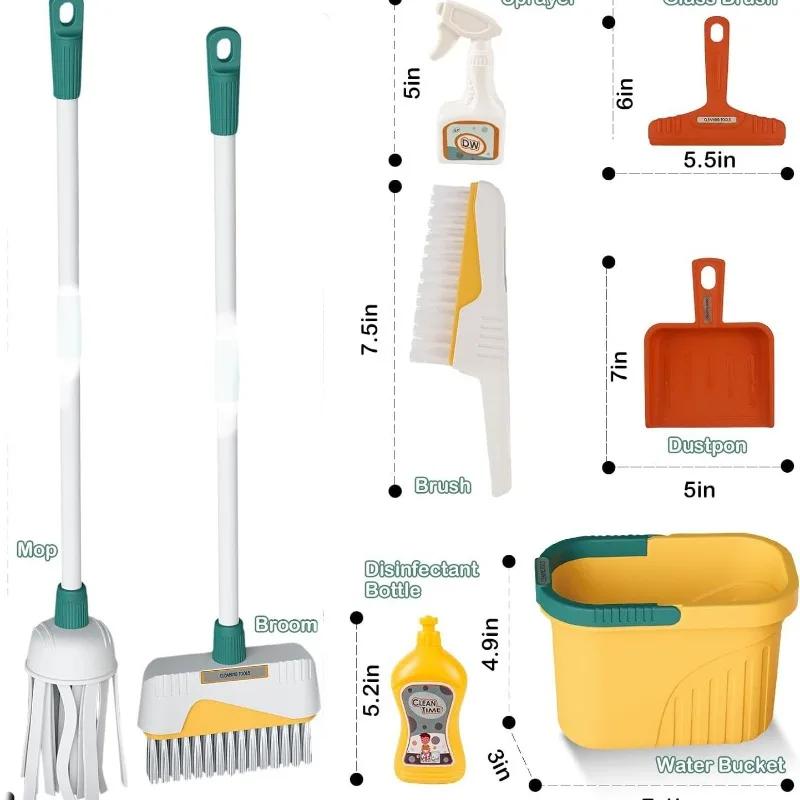8PCS/Set Kids Cleaning Set Housework Supplies Kit with Dustpan Broom Bucket Mop Cleaning Set Play House Toys for Boys & Girls