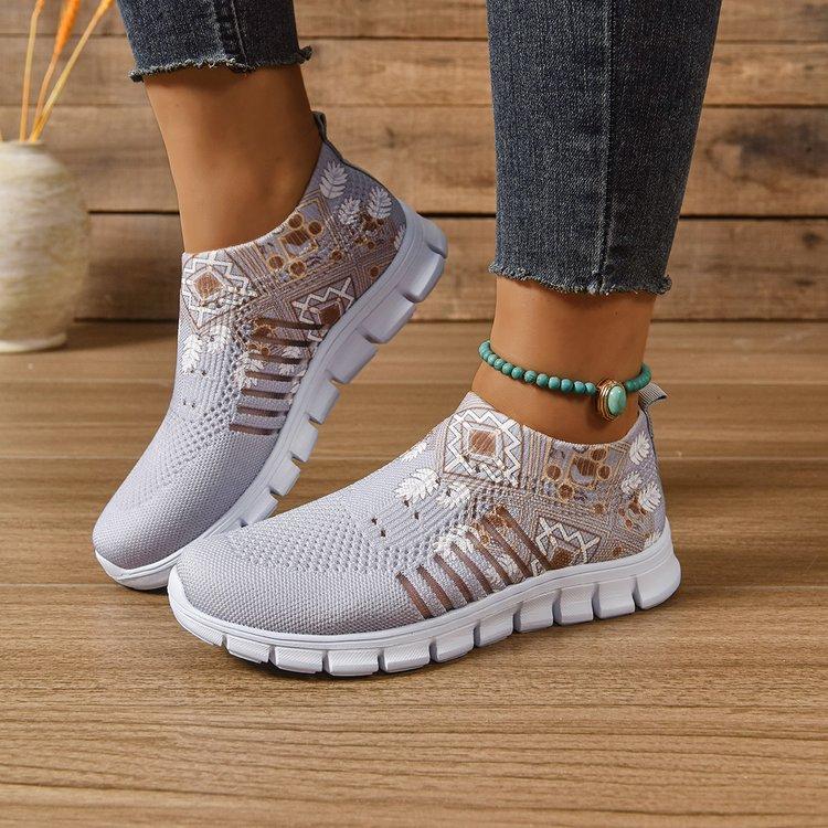 Women's Letter Print Platform Sneakers, Breathable Knit Slip on Outdoor Shoes, Comfortable Low Top Sport Shoes Plus Size 36-42