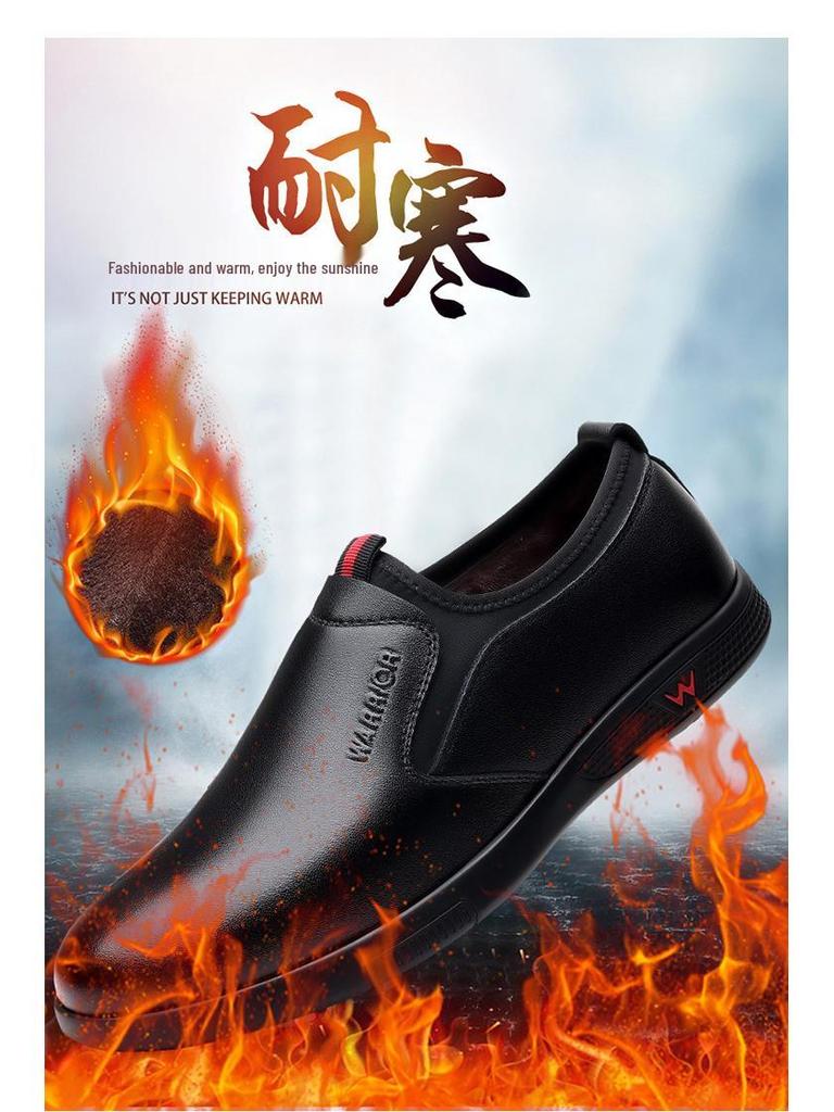 Sapatos Masculinos de Couro Impermeáveis para Calçar no Outono/Inverno - Sapatos Casuais Estilo "Dad Shoes" para Meia-Idade e Idosos