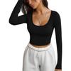 Women's Fashionable Color Thread Slim Fit U-neck Long Sleeved Shirt With Sexy Short Fitting Inside