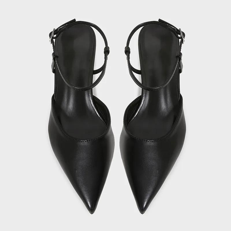 Concise White Wedge Heeled Sandals Women Sexy Pointed Toe Ankle Strap Buckle Mules High Heels Summer Designer Shoes for Women