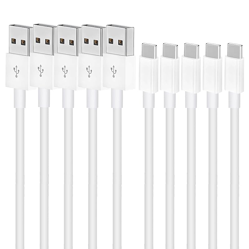 

USB Type C cable (Set of 5, white, 2m) LpoieJun[2.4A super fast charging / USB2.0 compliant product] Type C (USB-C to USB-A 2.0) Heavy duty PVC