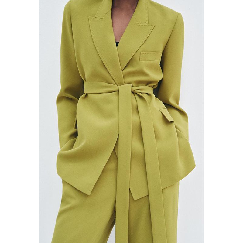 Lapel Long Sleeves with Belt Loose Suit Jacket 2458199 Mid Waist Speaker Casual Pants 2778199
