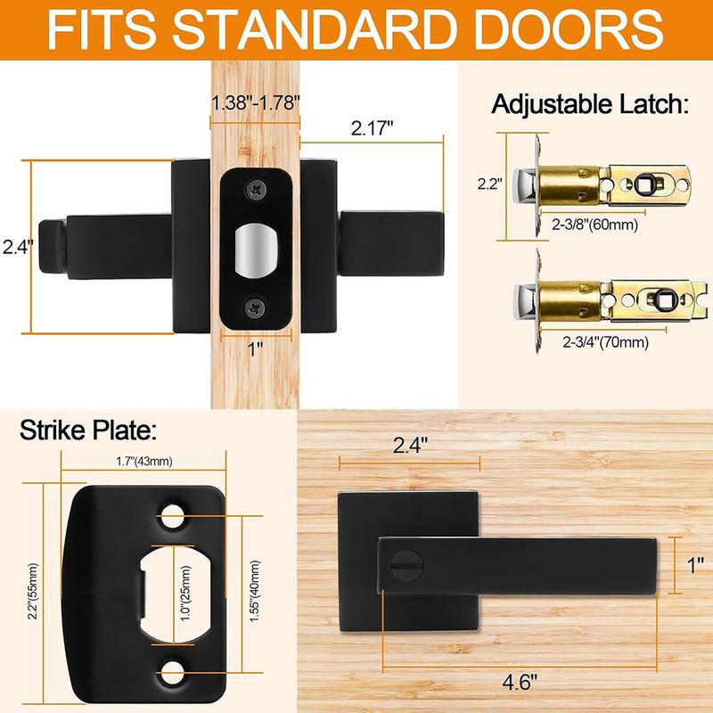 1 pair Black Door Handles Privacy Door Levers, Interior Door Knobs Square Door Levers Heavy Duty Door Locks for Bedroom Bathroom