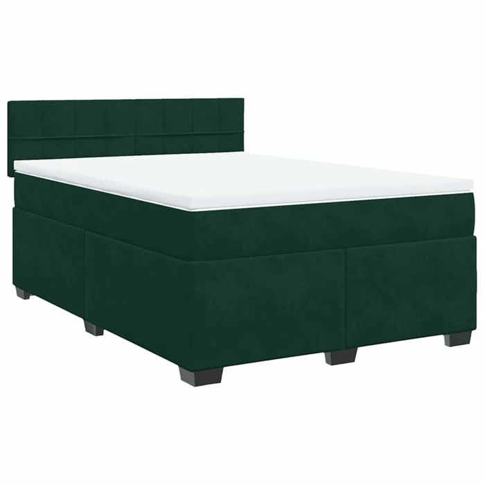 Exclusive House - Slatted Bed Base and Mattress Dark Green 140x190cm Velvet