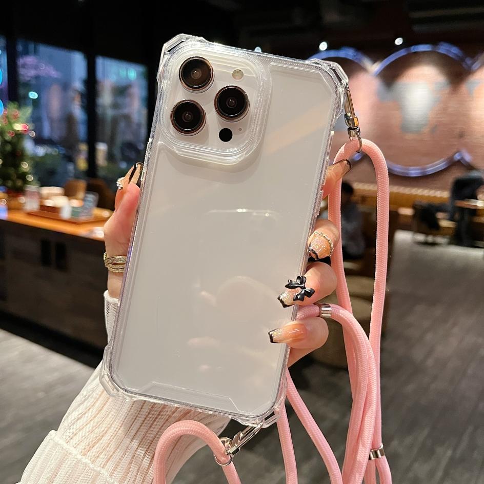 

Shockproof Bumper Transparent Phone Case For For Iphone 16 15 14 Plus 13 12 Mini 11 Pro XS Max XR X Hang Neck Strap Lanyard Cover For iphone X
