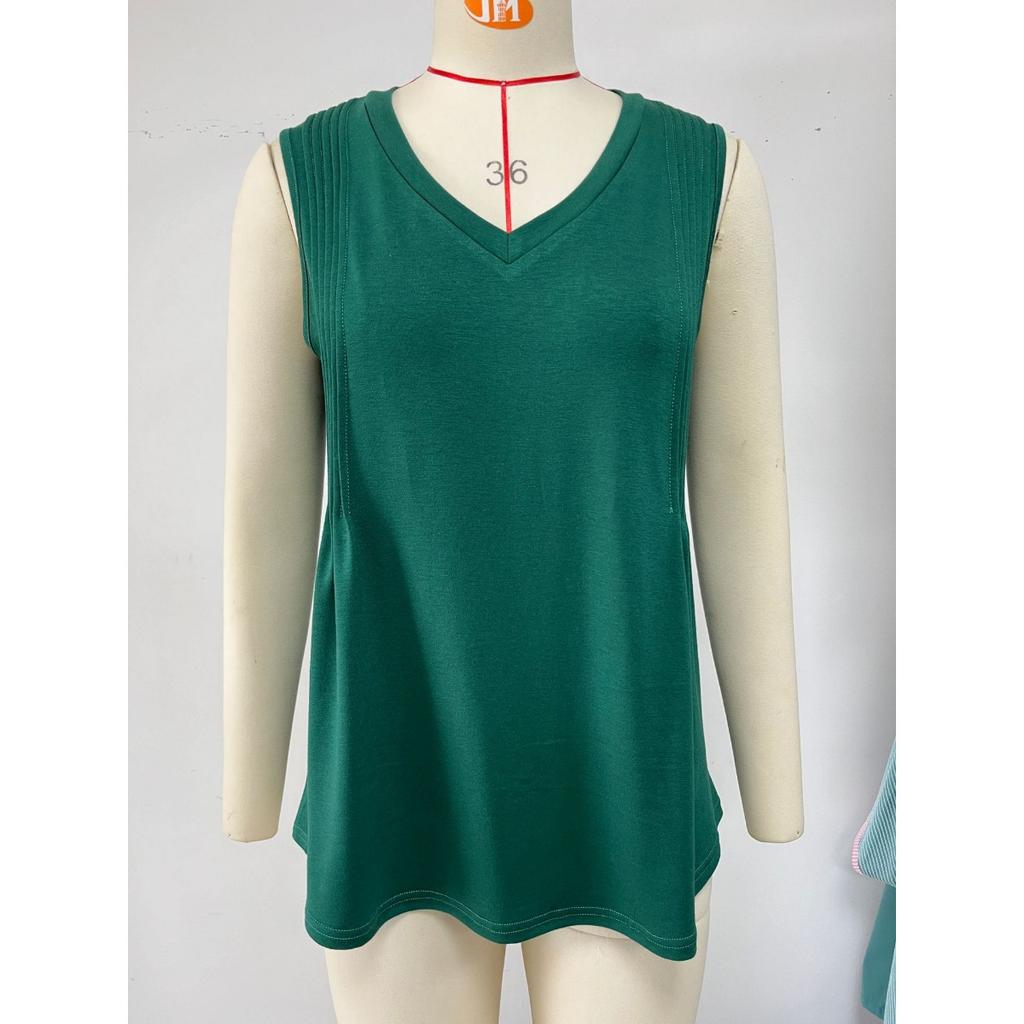 Gilet a Righe da Donna Senza Maniche, Scollo a V, Vestibilità Larga, Top T-shirt, Moda Casual Tempo Libero Commercio All'ingrosso Pronto per la Spedizione
