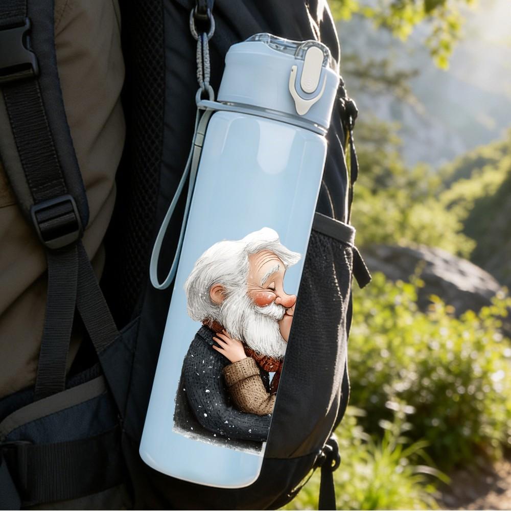 1PC Warm Hug Old Couple Portrait Pattern 750ml Color Plastic Sports Water Bottle Leakproof Flip Straw Lid Suitable for Sports Office Home Use