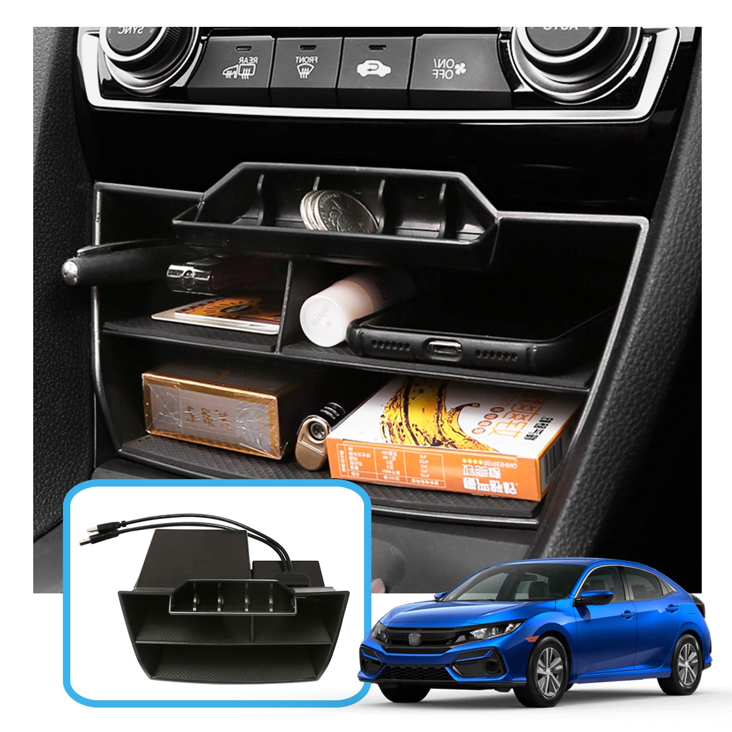 

Ruiya Honda Civic (10th Generation) Storage Box with USB Port, Interior Accessory, ABS Material, No Rattle, Custom Parts
