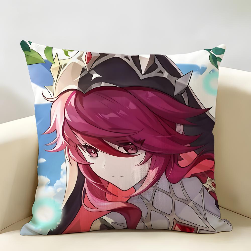 Rosaria Genshin Game Cushion Cover Natural Linen Organic Fabric DoubleSided Printing Room Sofa Decor Pillow Case