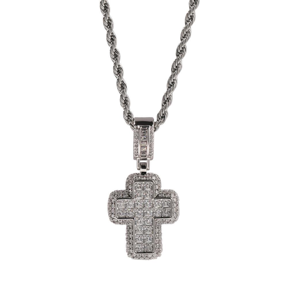 Hip hop T square cross pendant necklace copper inlaid zircon street trend brand niche