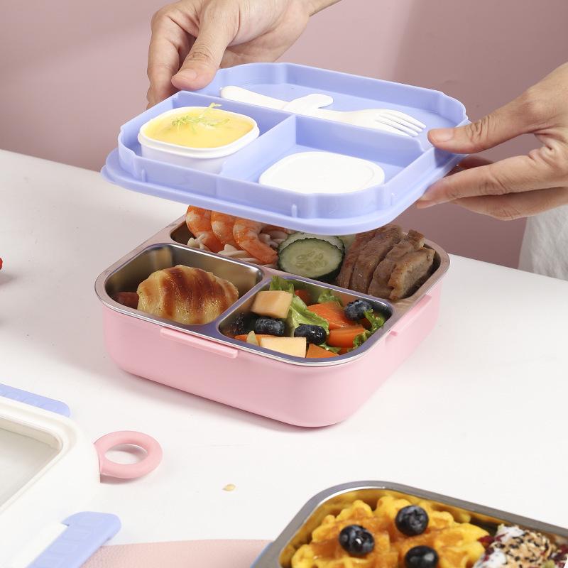Student Insulated Leak-Proof Lunch Box with 304 Stainless Steel Compartments & Cutlery