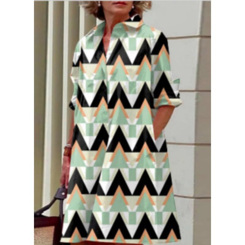 Novos produtos de outono, camisa com gola estampada de bolinhas de temperamento fashion, manga comprida, vestido médio e longo