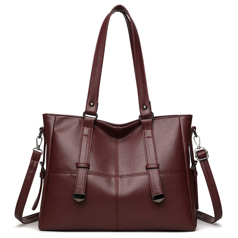 

Женская сумка на плечо из мягкой кожи, большая вместительная сумка-тоут, сумка кроссбоди для通勤 темно-красного