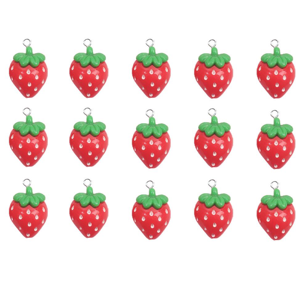 5/10/15pcs Resin Strawberry Pendant Flat Red Berry Fruit Pendant Cartoon Strawberry Jewelry Making DIY Necklace Bracelet Earring Accessories