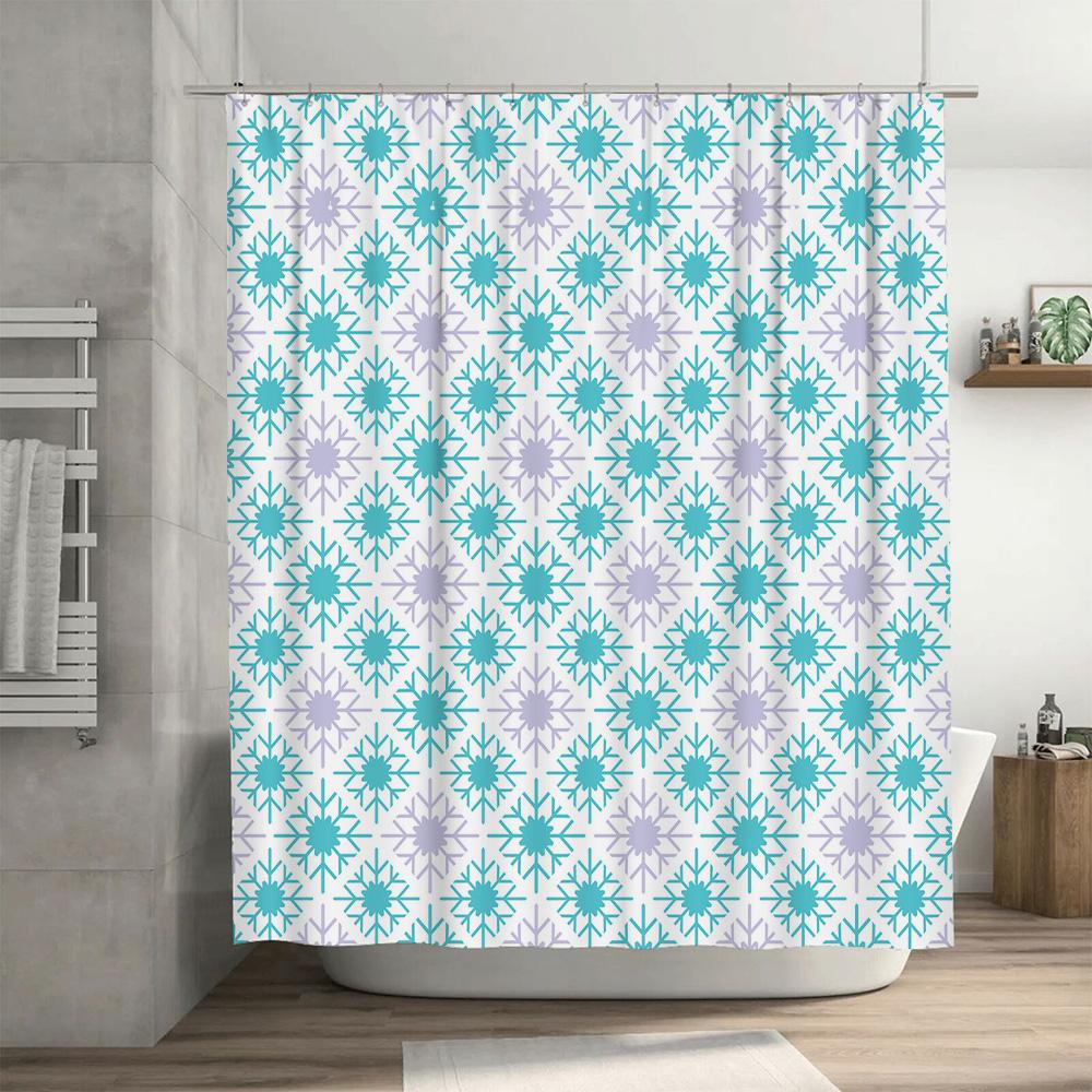 Beautiful Blue And Lavender Snowflake Pattern Shower Curtain For Bathroom Decor