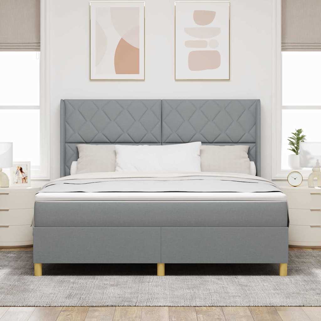 Box Spring Bed with LED Light Strips Light Gray 180 X 200 Cm Fabric