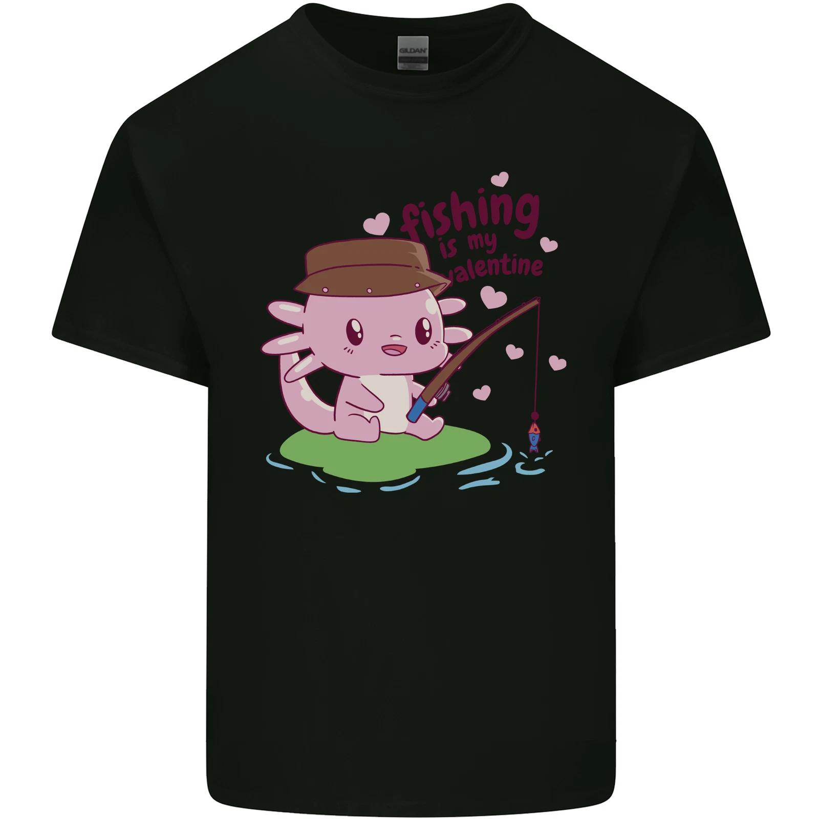 

Fishing Axolotl Anti Valentines Day Fisherman Kids T-Shirt Childrens L