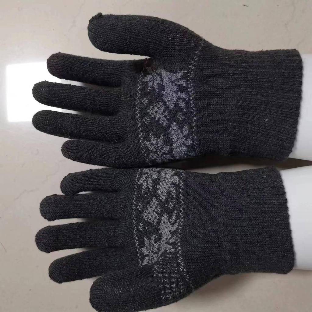 Men's Winter Snowflake Knit Cycling Gloves - Plush, Windproof, Warm, Korean Style, Thickened Split Finger Design
