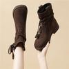 Casual style autumn new tassel braided belt thick heel stack medium boots short boots Boken shoes increase height