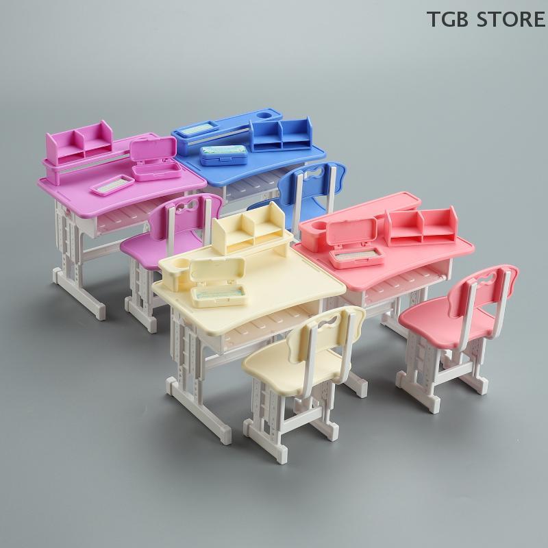 1Set 1/12 Mini Desk Chair Model Set Dollhouse School Supplies Simulation Dollhouse Decoration Micro Scene Construction Props