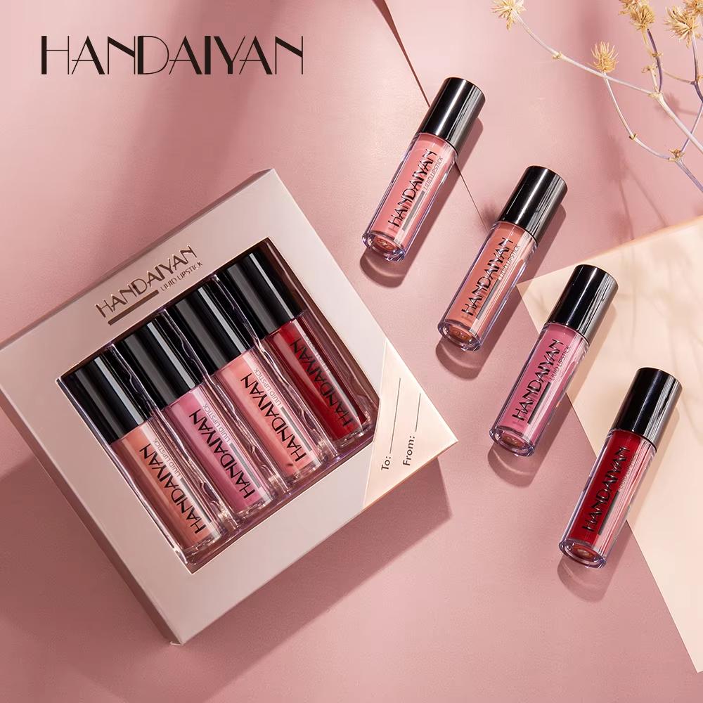 HANDAIYAN 4-Piece NonStick Cup Lip Gloss Set Lip Tint Matte Finish Velvet Liquid Lipstick